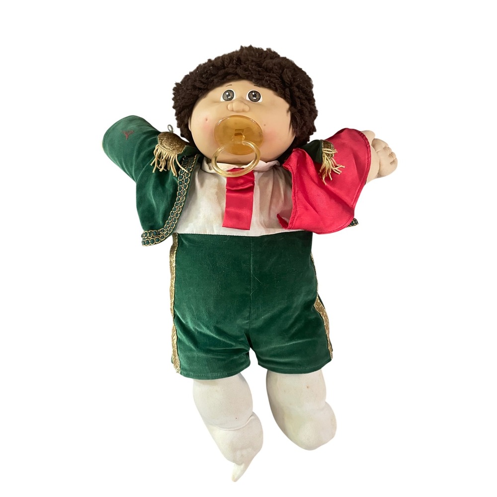 Vintage Cabbage Patch Kids Matador Doll Green Velvet Gold Trim Pacifier 1980s